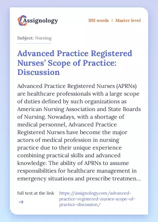 Advanced Practice Registered Nurses’ Scope of Practice: Discussion - Essay Preview