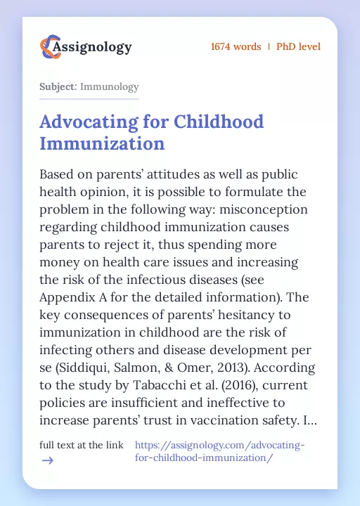 Advocating for Childhood Immunization - Essay Preview