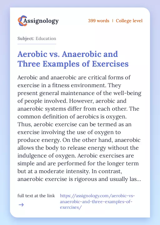 Aerobic vs. Anaerobic and Three Examples of Exercises - Essay Preview