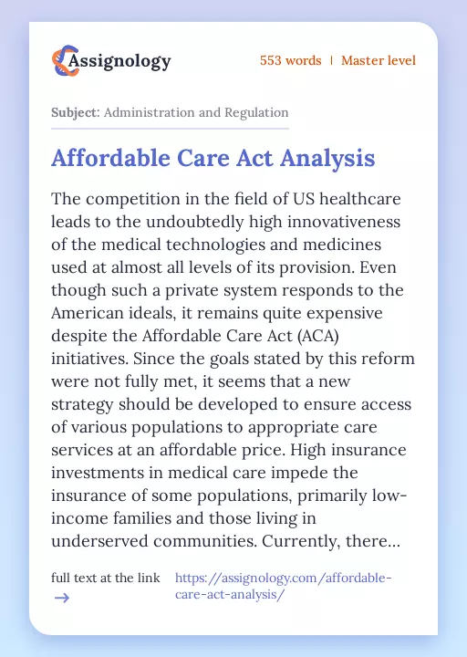 Affordable Care Act Analysis - Essay Preview