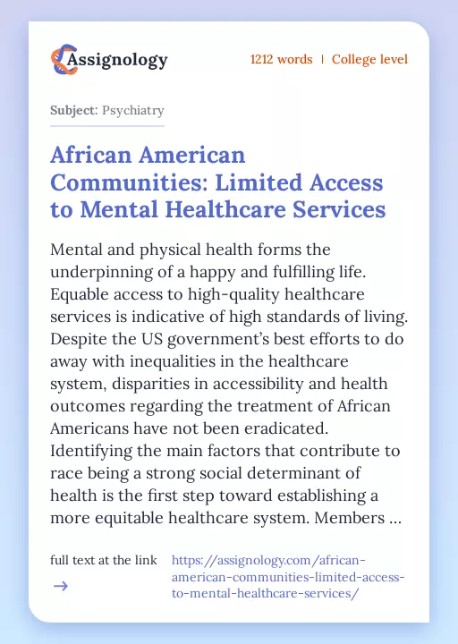 African American Communities: Limited Access to Mental Healthcare Services - Essay Preview