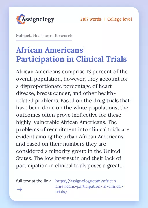 African Americans' Participation in Clinical Trials - Essay Preview