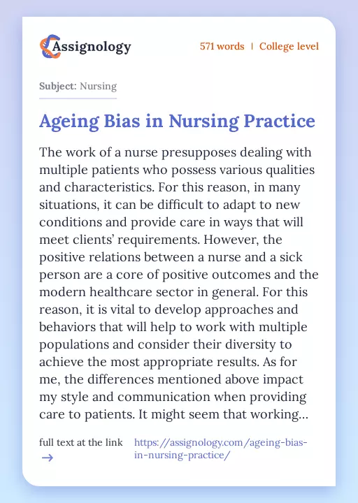 Ageing Bias in Nursing Practice - Essay Preview