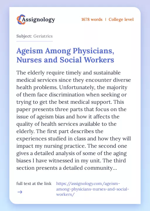 Ageism Among Physicians, Nurses and Social Workers - Essay Preview