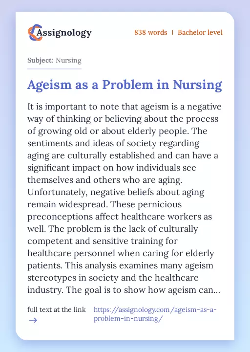 Ageism as a Problem in Nursing - Essay Preview