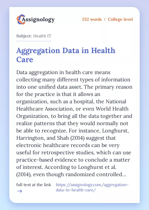 Aggregation Data in Health Care - Essay Preview