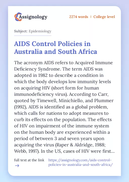 AIDS Control Policies in Australia and South Africa - Essay Preview