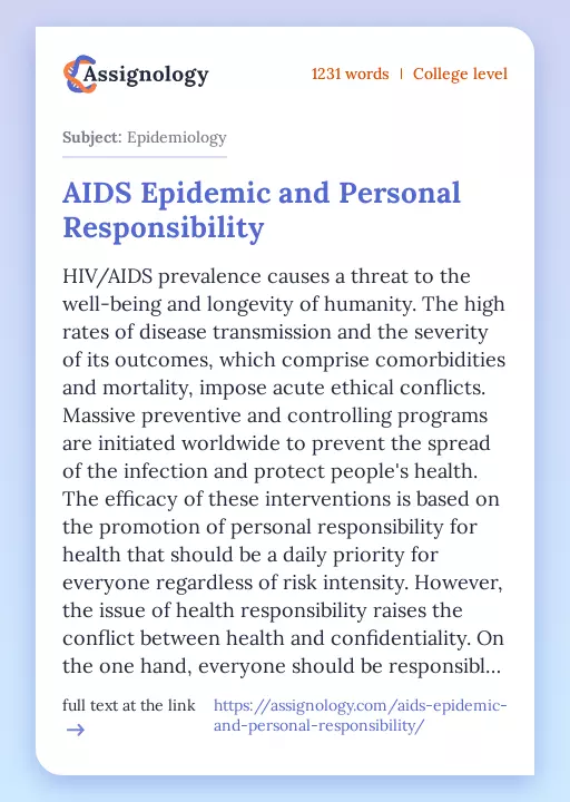 AIDS Epidemic and Personal Responsibility - Essay Preview