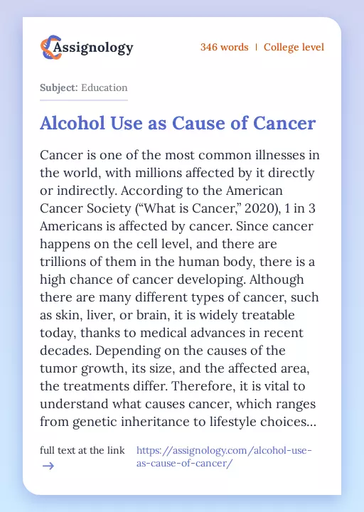 Alcohol Use as Cause of Cancer - Essay Preview