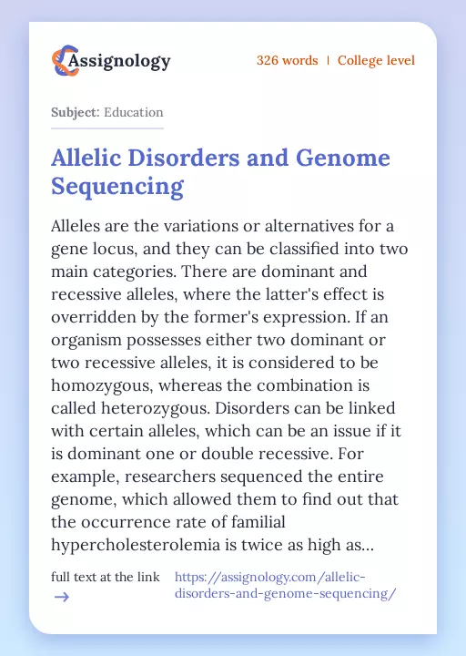 Allelic Disorders and Genome Sequencing - Essay Preview