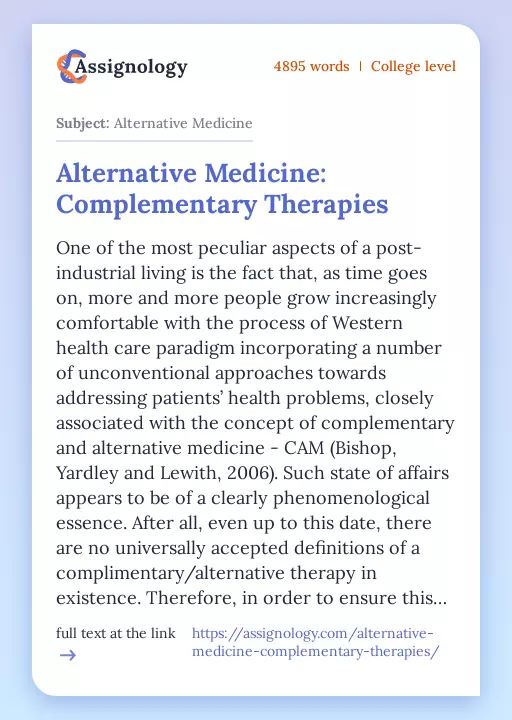 Alternative Medicine: Complementary Therapies - Essay Preview