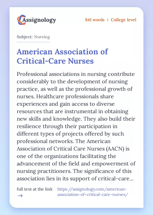 American Association of Critical-Care Nurses - Essay Preview