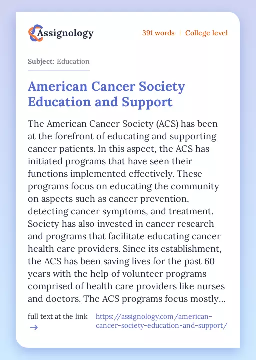 American Cancer Society Education and Support - Essay Preview