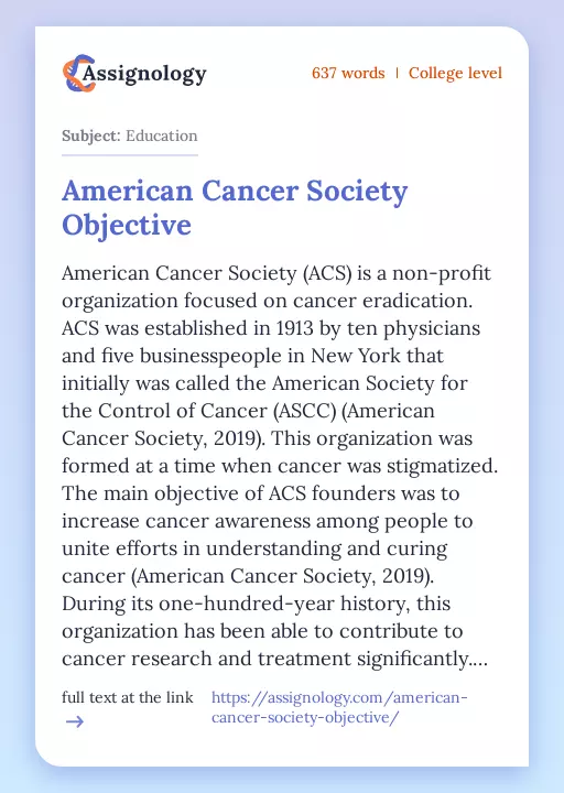 American Cancer Society Objective - Essay Preview