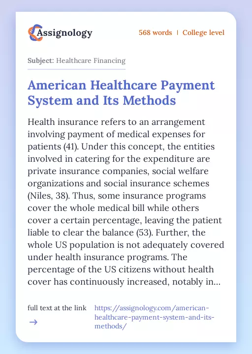 American Healthcare Payment System and Its Methods - Essay Preview