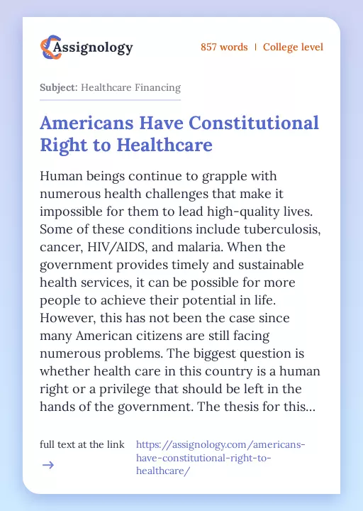 Americans Have Constitutional Right to Healthcare - Essay Preview