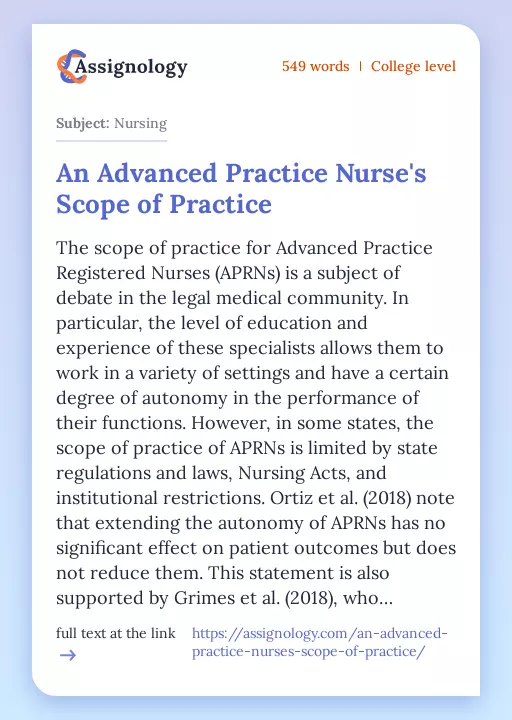 An Advanced Practice Nurse's Scope of Practice - Essay Preview