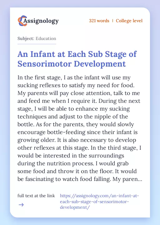 An Infant at Each Sub Stage of Sensorimotor Development - Essay Preview