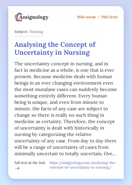 Analysing the Concept of Uncertainty in Nursing - Essay Preview