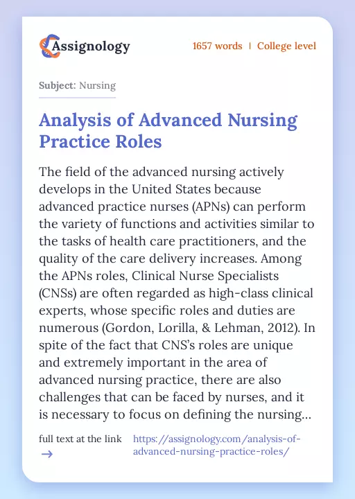 Analysis of Advanced Nursing Practice Roles - Essay Preview