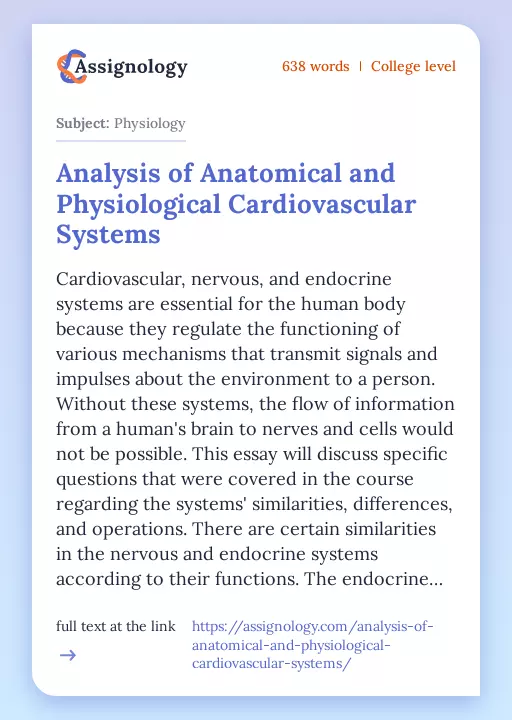 Analysis of Anatomical and Physiological Cardiovascular Systems - Essay Preview
