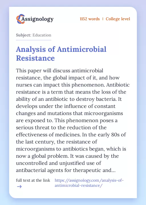 Analysis of Antimicrobial Resistance - Essay Preview