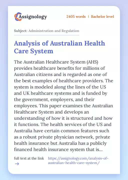 Analysis of Australian Health Care System - Essay Preview