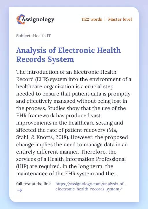 Analysis of Electronic Health Records System - Essay Preview