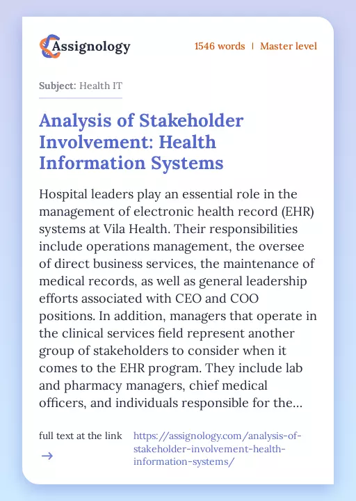 Analysis of Stakeholder Involvement: Health Information Systems - Essay Preview