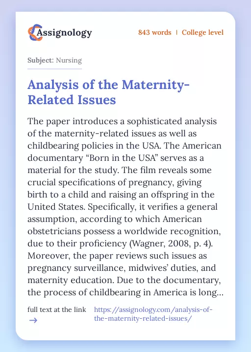Analysis of the Maternity-Related Issues - Essay Preview