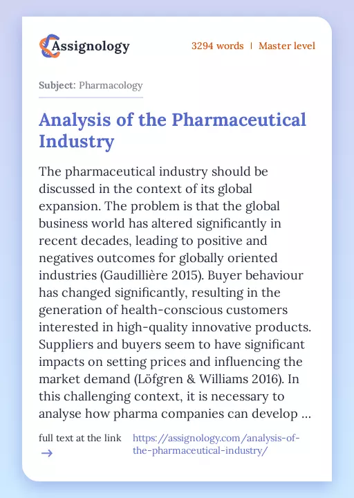Analysis of the Pharmaceutical Industry - Essay Preview
