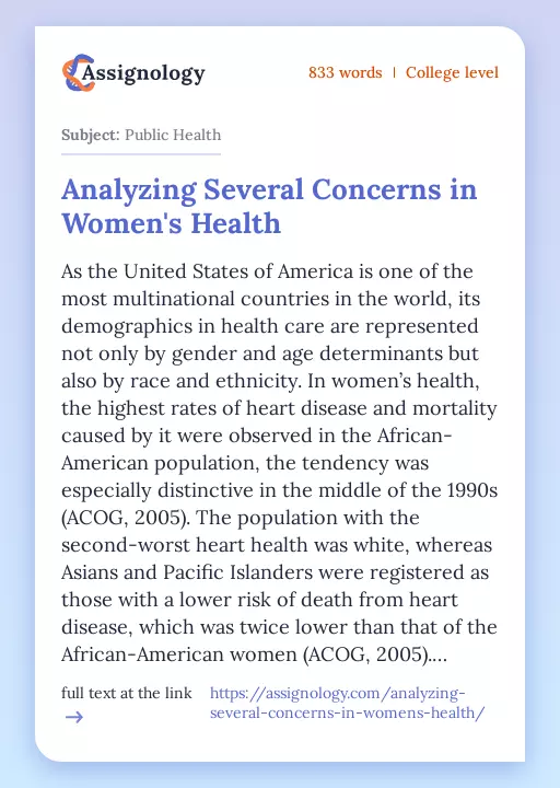 Analyzing Several Concerns in Women's Health - Essay Preview
