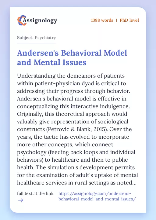 Andersen's Behavioral Model and Mental Issues - Essay Preview
