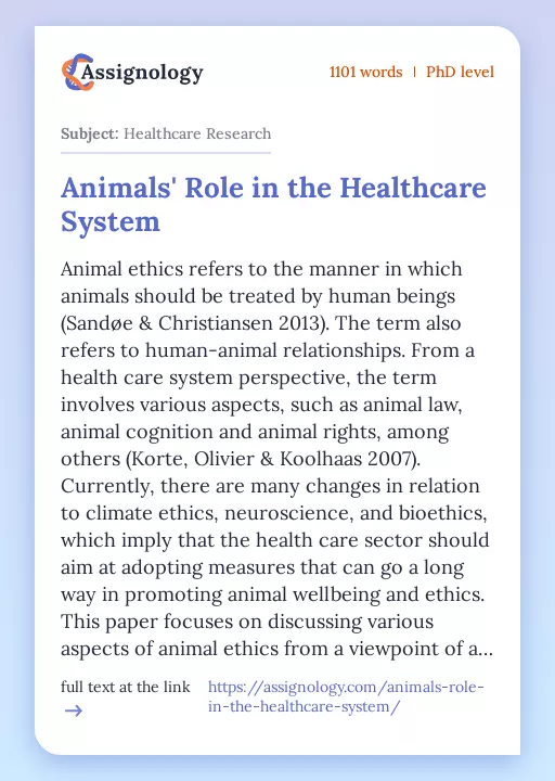 Animals' Role in the Healthcare System - Essay Preview