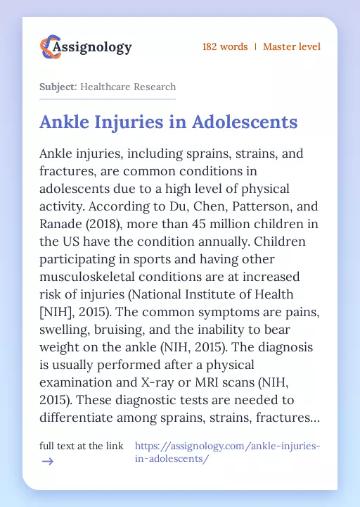 Ankle Injuries in Adolescents - Essay Preview