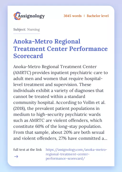 Anoka-Metro Regional Treatment Center Performance Scorecard - Essay Preview