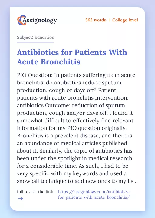 Antibiotics for Patients With Acute Bronchitis - Essay Preview