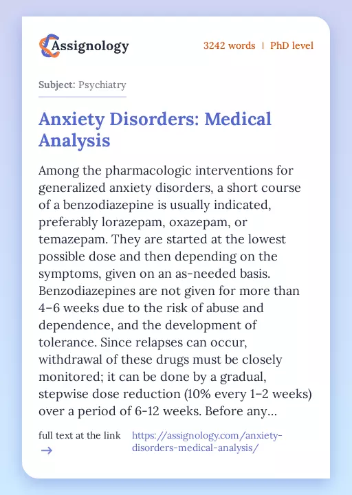 Anxiety Disorders: Medical Analysis - Essay Preview