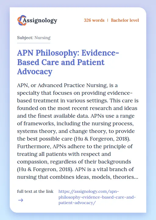 APN Philosophy: Evidence-Based Care and Patient Advocacy - Essay Preview
