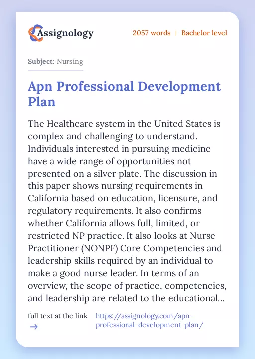 Apn Professional Development Plan - Essay Preview