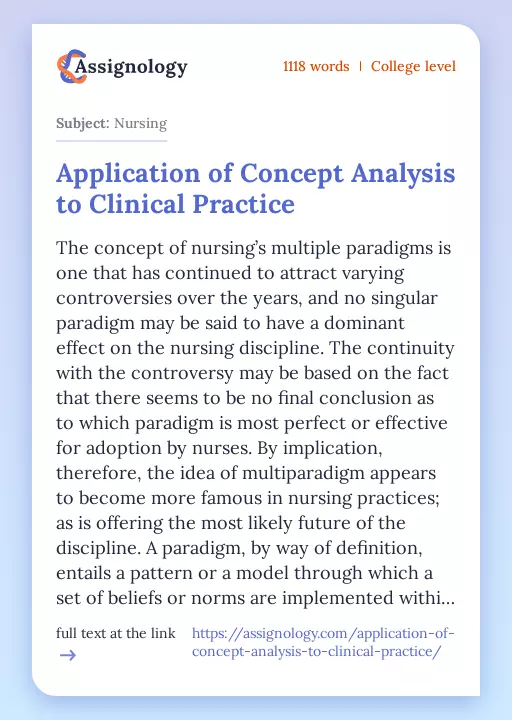 Application of Concept Analysis to Clinical Practice - Essay Preview
