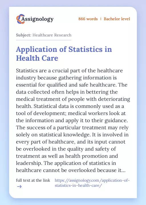 Application of Statistics in Health Care - Essay Preview