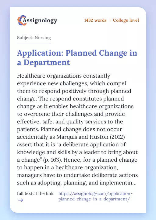 Application: Planned Change in a Department - Essay Preview