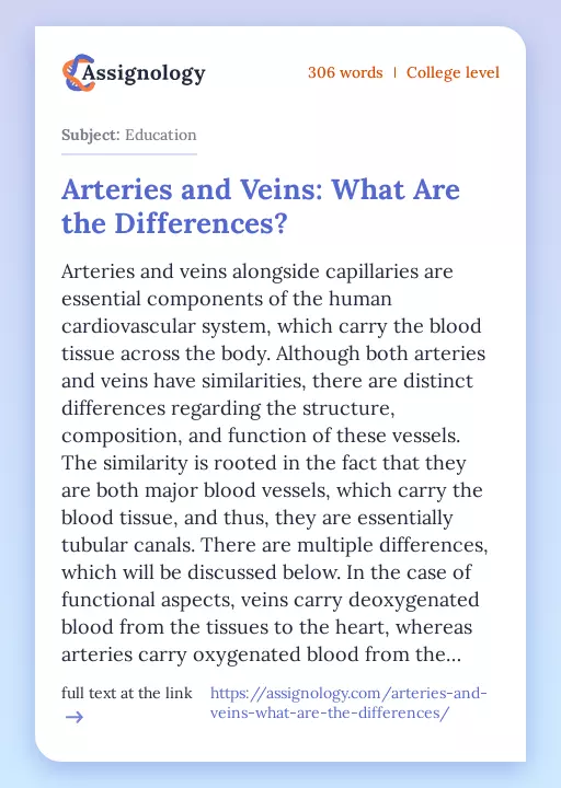 Arteries and Veins: What Are the Differences? - Essay Preview