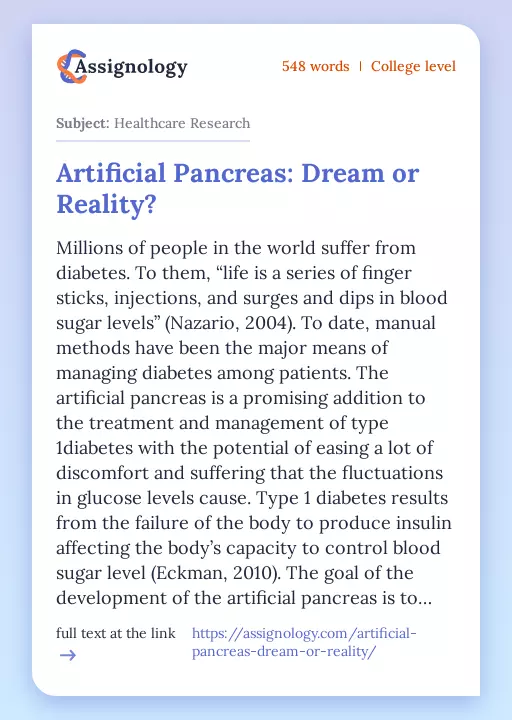 Artificial Pancreas: Dream or Reality? - Essay Preview