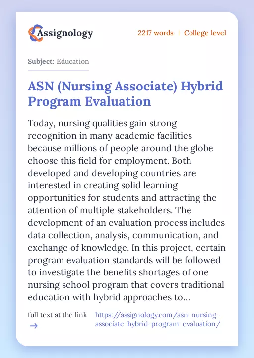 ASN (Nursing Associate) Hybrid Program Evaluation - Essay Preview