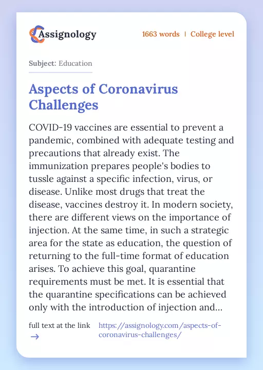 Aspects of Coronavirus Challenges - Essay Preview