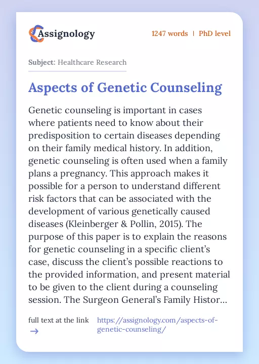 Aspects of Genetic Counseling - Essay Preview