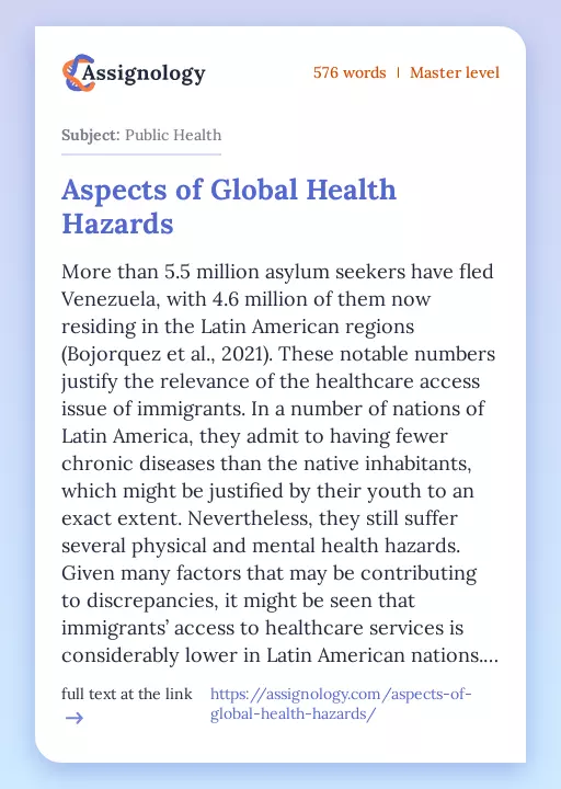 Aspects of Global Health Hazards - Essay Preview