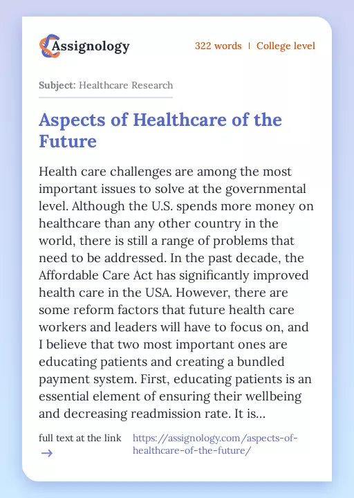 Aspects of Healthcare of the Future - Essay Preview